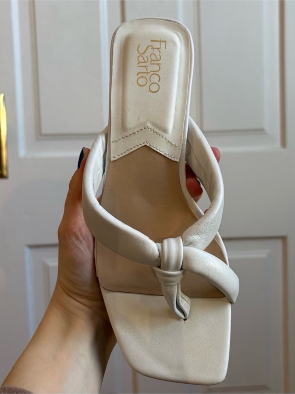 Franco Sarto Cream Knotted Toe-Post Slide Sandal